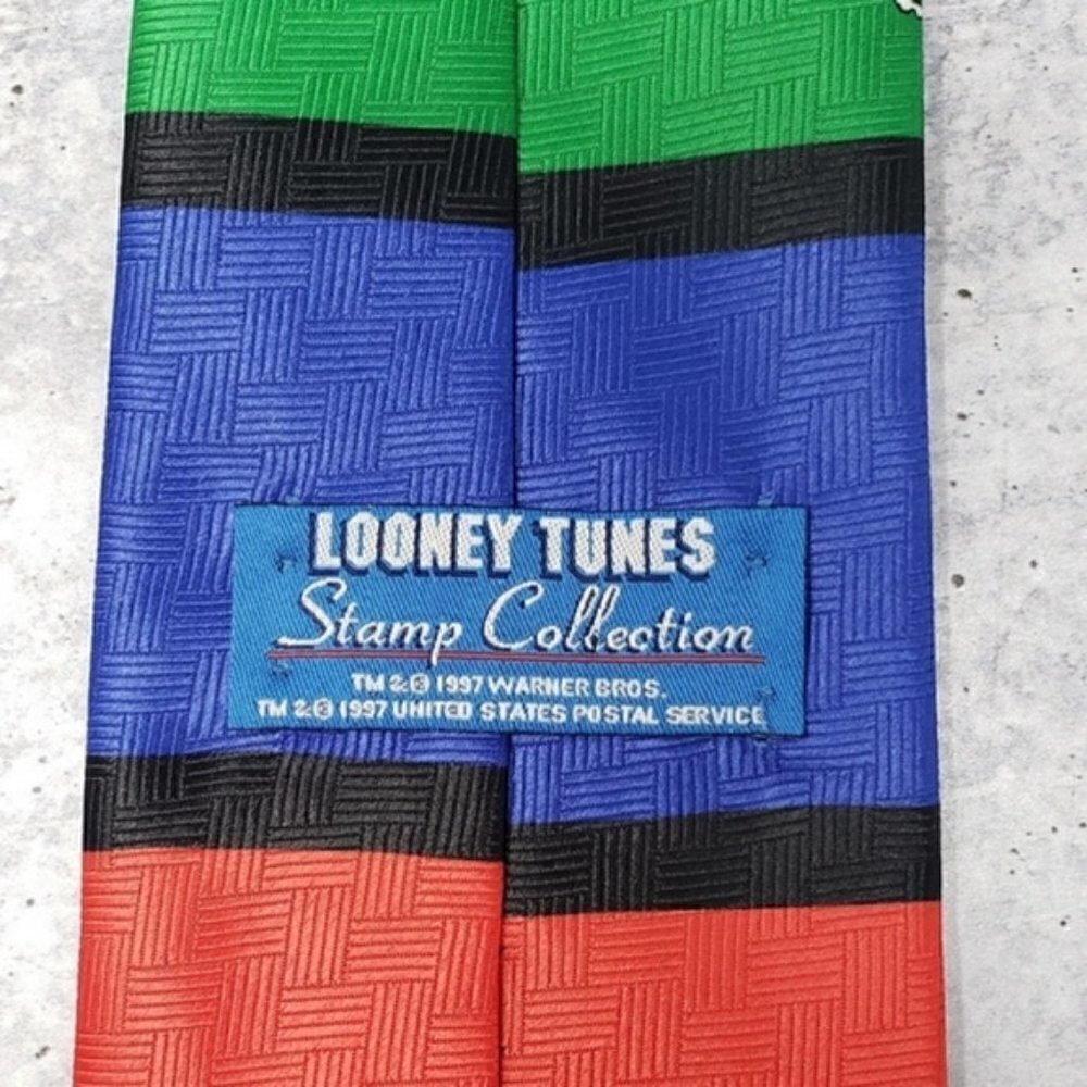 Looney Tunes Colorful Stamp Collection Tie Taz Bugs Bunny Daffy Duck Marvin - Picture 3 of 4